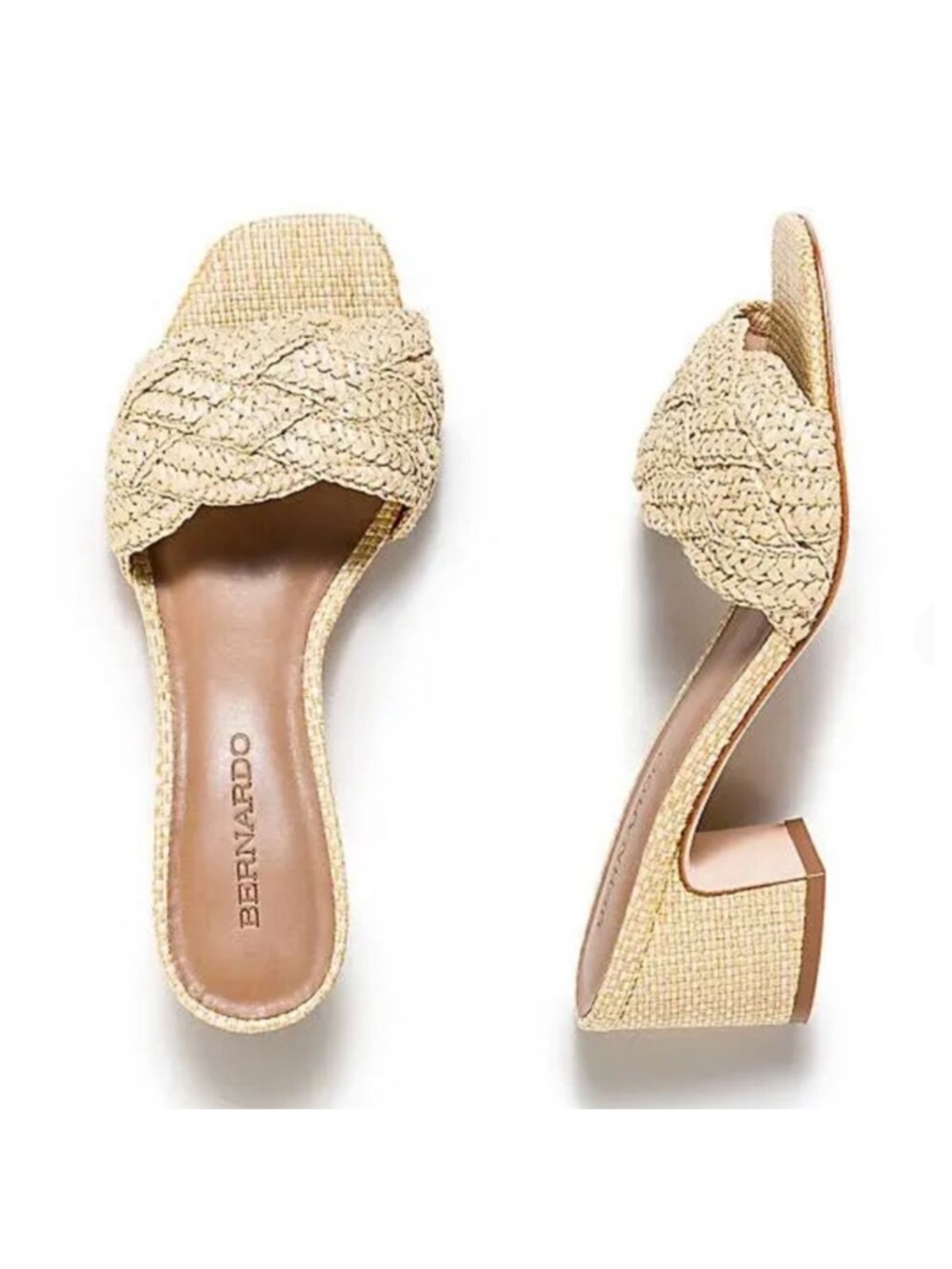 Bernardo Braided raffia BALI Tan Slide Mules heel-8M-NWOB